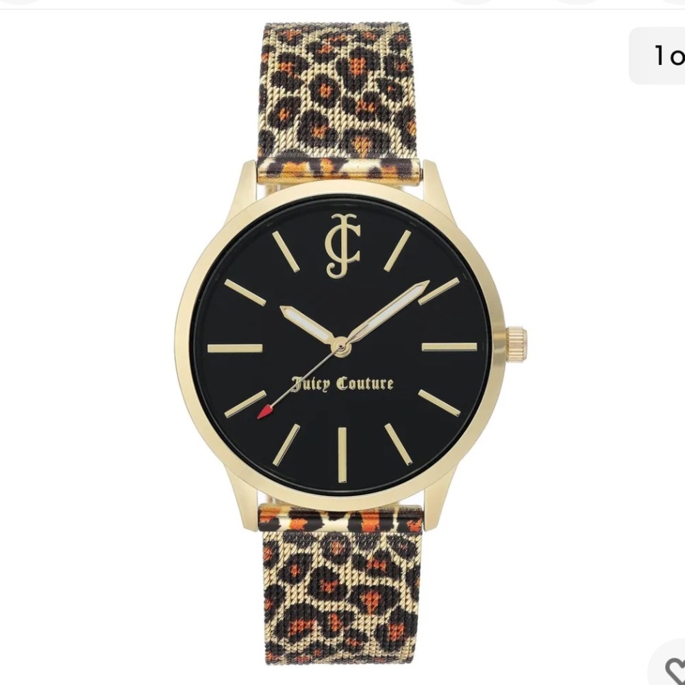 Women’s Juicy Couture Leopard Print Mesh Strap Black Dial Watch